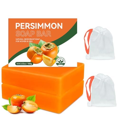 2-Pack Natural Persimmon Soap Bar for Body Odor Control | Organic Deodorant Soap for Old People Smell | Handmade Deep Cleansing & Moisturizing for Women & Men Avelisse