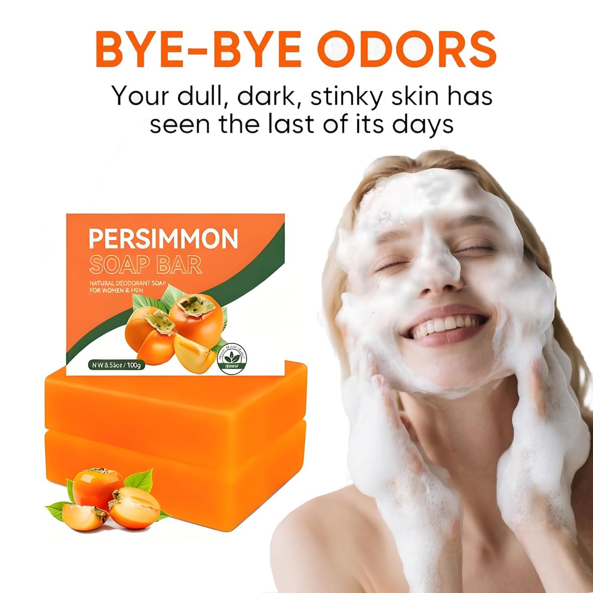 2-Pack Natural Persimmon Soap Bar for Body Odor Control | Organic Deodorant Soap for Old People Smell | Handmade Deep Cleansing & Moisturizing for Women & Men Avelisse