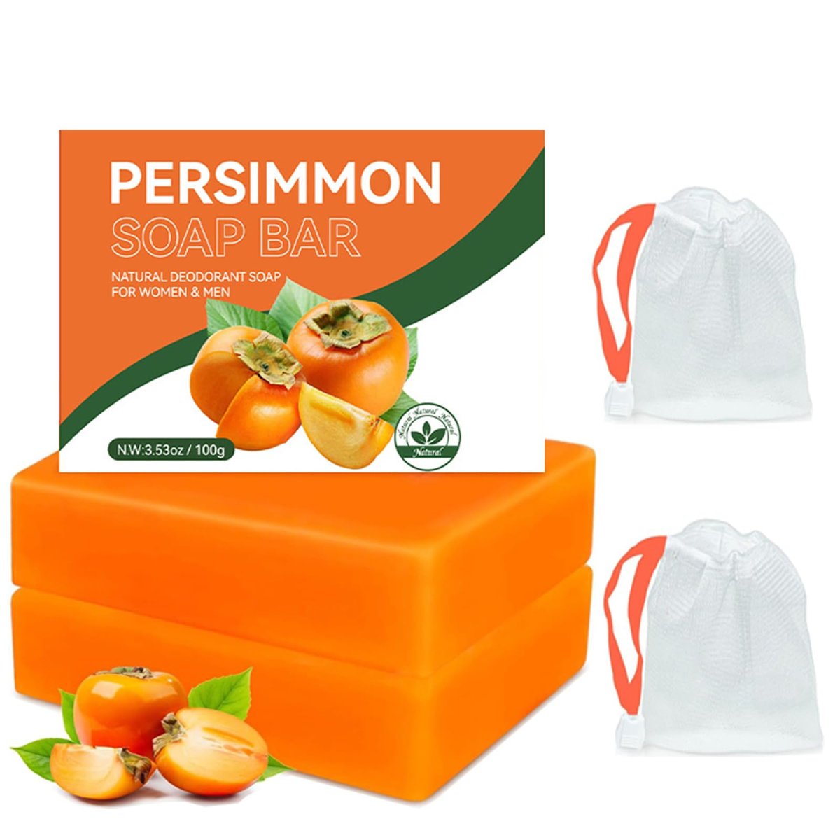 2-Pack Natural Persimmon Soap Bar for Body Odor Control | Organic Deodorant Soap for Old People Smell | Handmade Deep Cleansing & Moisturizing for Women & Men Avelisse