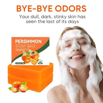 2-Pack Natural Persimmon Soap Bar for Body Odor Control | Organic Deodorant Soap for Old People Smell | Handmade Deep Cleansing & Moisturizing for Women & Men Avelisse