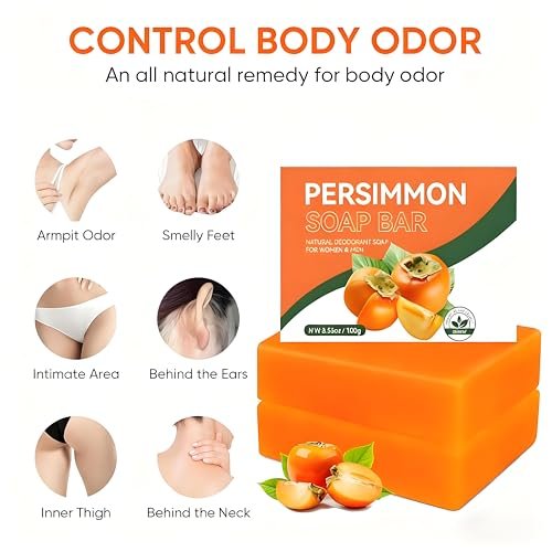 2-Pack Natural Persimmon Soap Bar for Body Odor Control | Organic Deodorant Soap for Old People Smell | Handmade Deep Cleansing & Moisturizing for Women & Men Avelisse