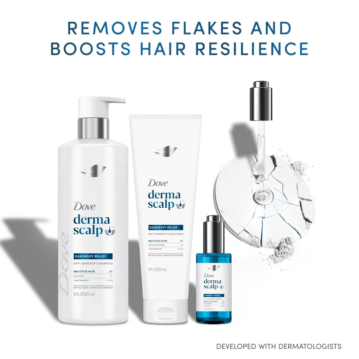 Dove Derma Scalp Dandruff Relief Conditioner with Salicylic Acid, Lamellar Serum & Niacinamide - 9 fl oz - görsel 9