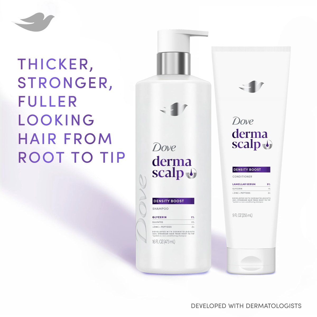 Dove Derma Scalp Density Boost Conditioner with Lamellar Serum, Glycerin, Zinc & Peptides for Hair Loss and Breakage, 9 oz - görsel 5