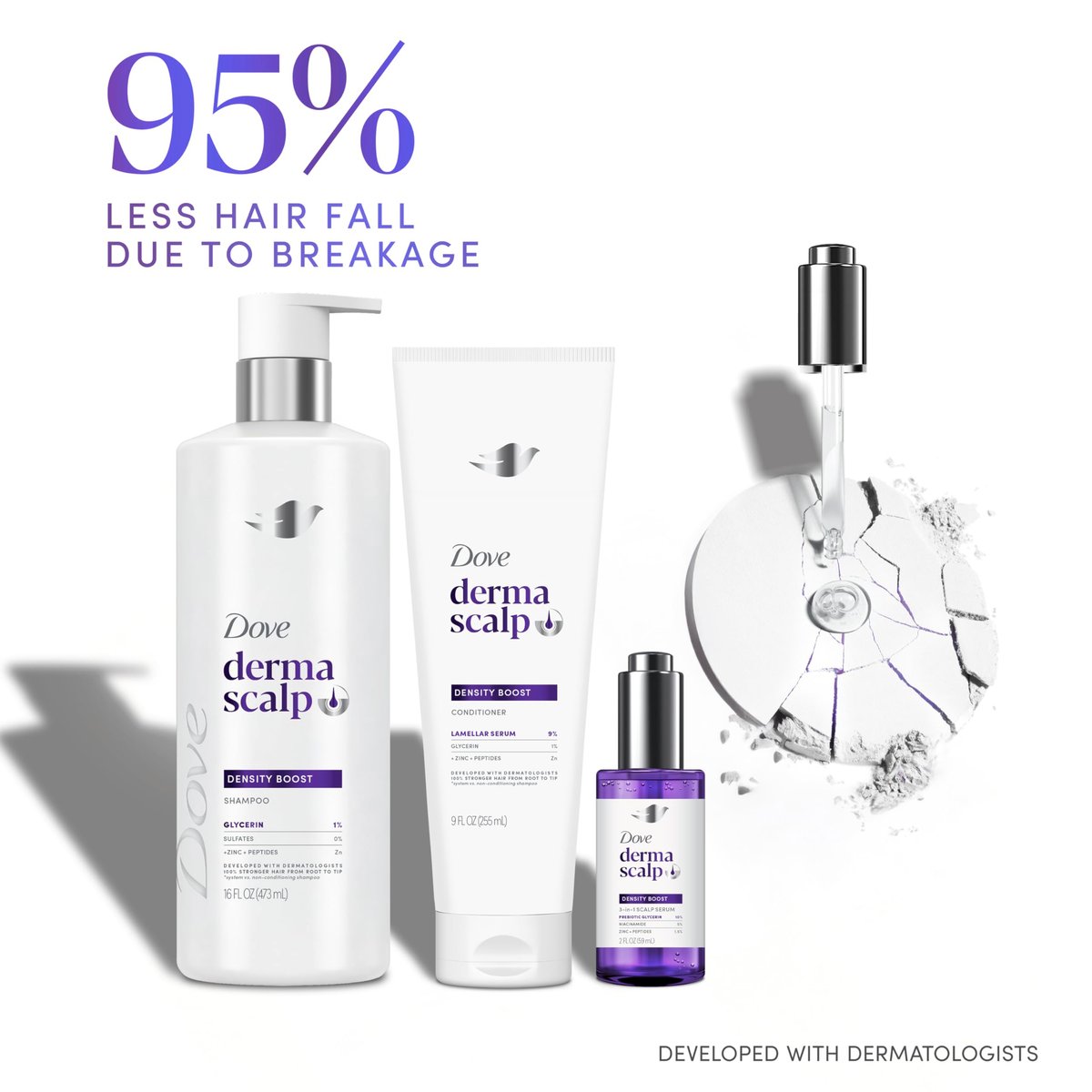 Dove Derma Scalp Density Boost Conditioner with Lamellar Serum, Glycerin, Zinc & Peptides for Hair Loss and Breakage, 9 oz - görsel 7