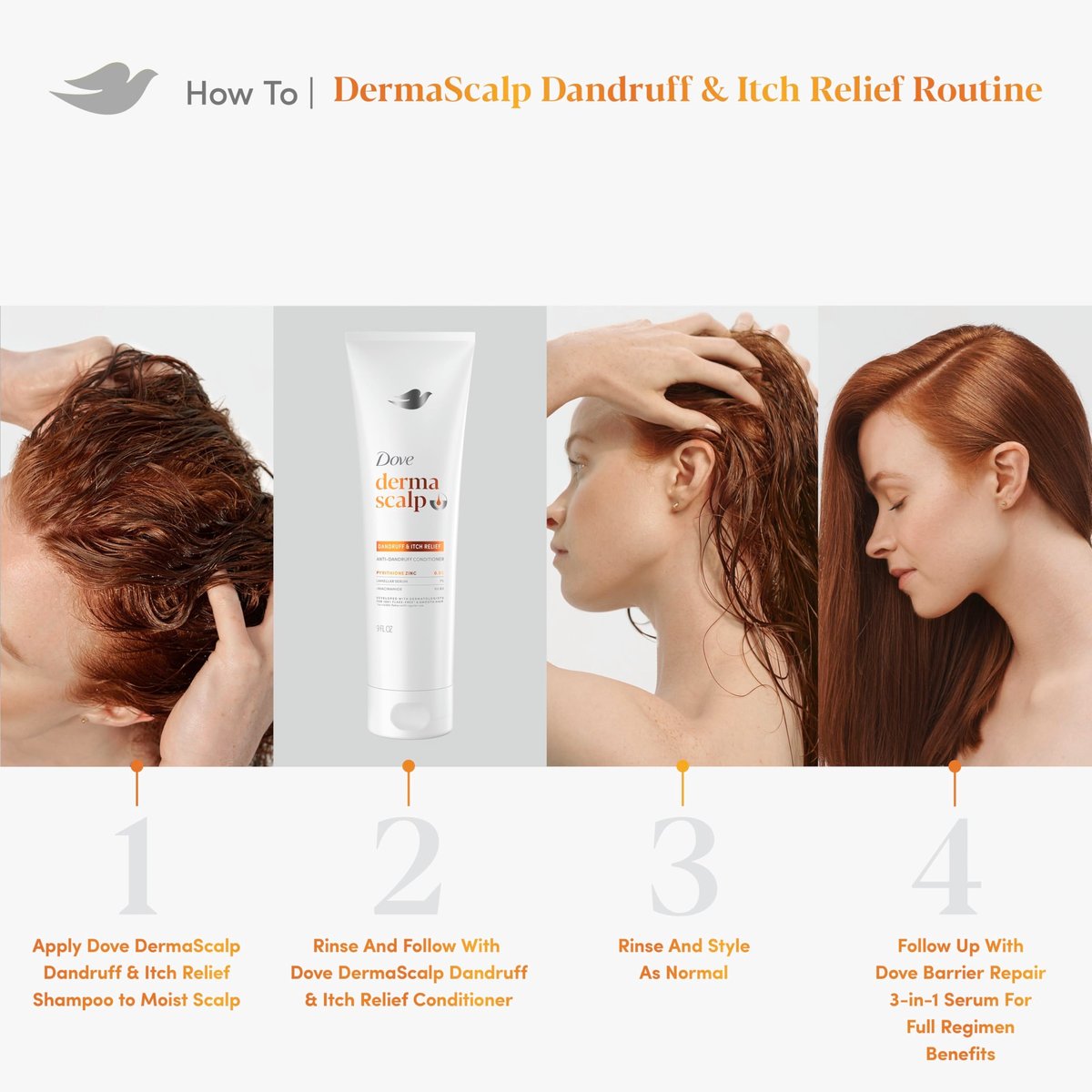 Dove Derma Scalp Dandruff & Itch Relief Conditioner with Pyrithione Zinc, Lamellar Serum & Niacinamide – 9 Fl Oz - görsel 8