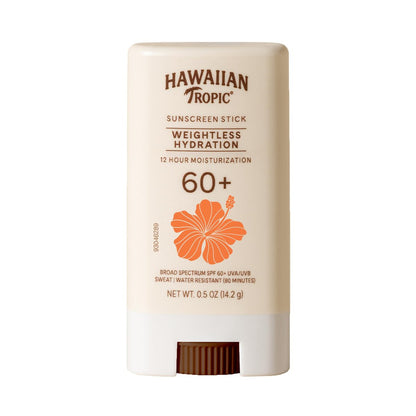 Hawaiian Tropic Weightless Hydration Sunscreen Stick SPF 60+ - Travel Size Face & Body Sunblock, Oil Free, Non Comedogenic, 0.5 oz