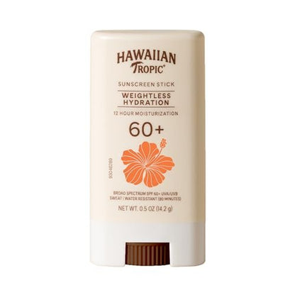 Hawaiian Tropic Weightless Hydration Sunscreen Stick SPF 60+ - Travel Size Face & Body Sunblock, Oil Free, Non Comedogenic, 0.5 oz