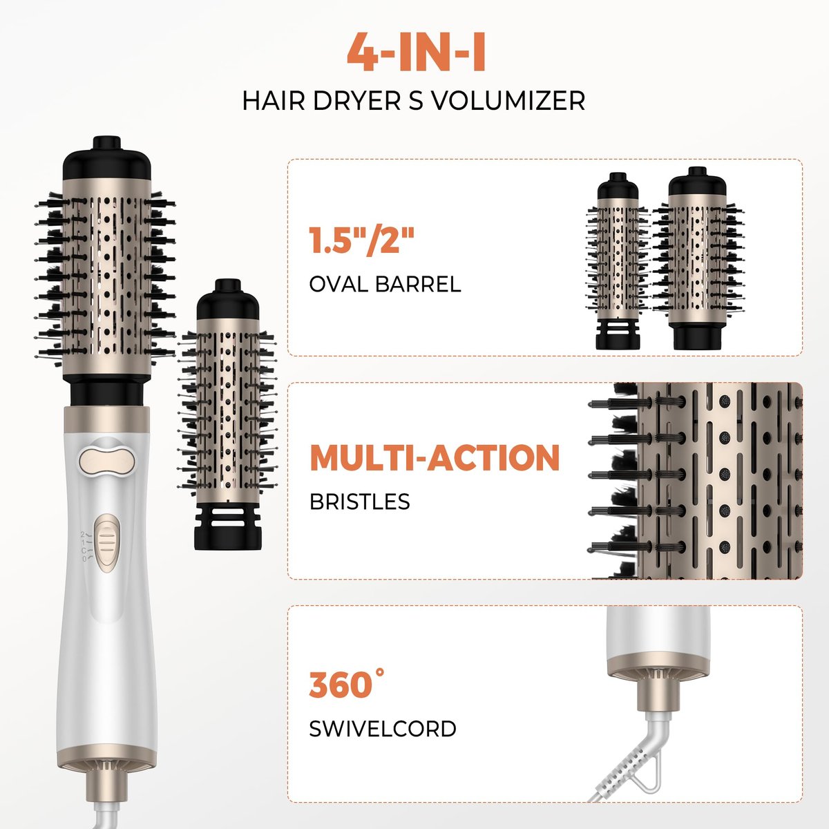 3 in 1 Rotating Hair Dryer Brush - White | OKWRAP Avelisse