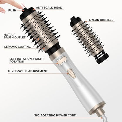 3 in 1 Rotating Hair Dryer Brush - White | OKWRAP Avelisse