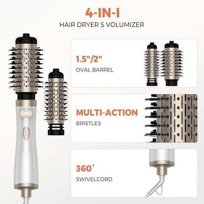 3 in 1 Rotating Hair Dryer Brush - White | OKWRAP Avelisse