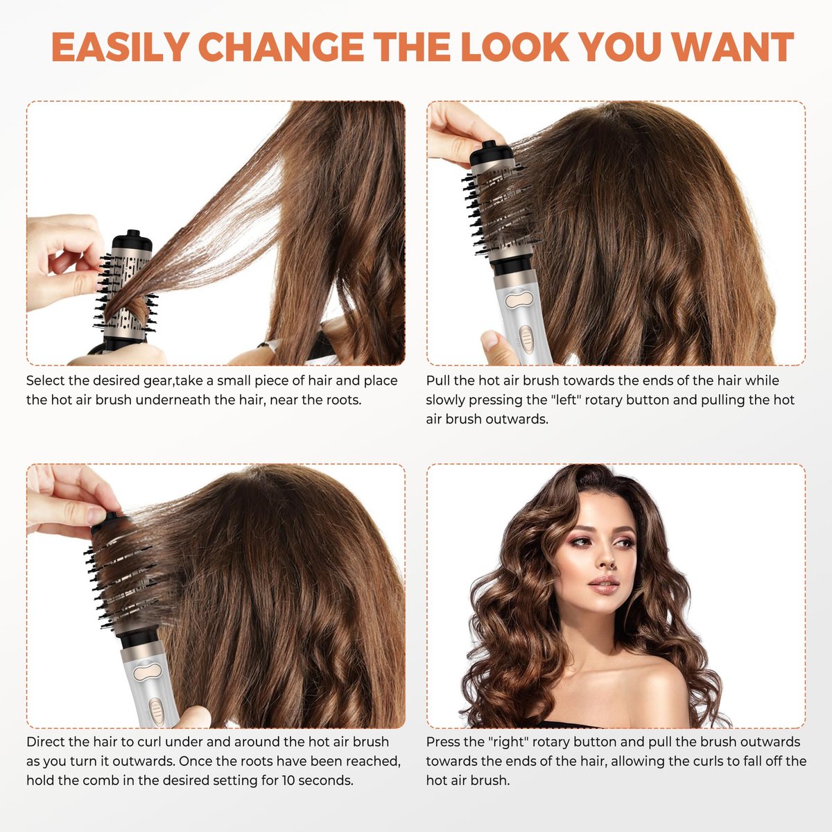 3 in 1 Rotating Hair Dryer Brush - White | OKWRAP Avelisse