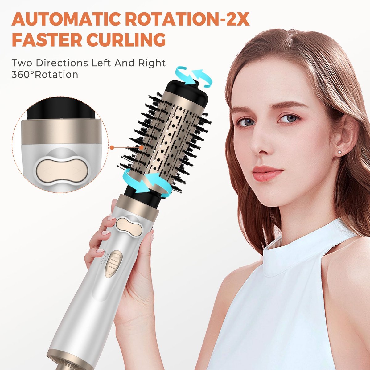 3 in 1 Rotating Hair Dryer Brush - White | OKWRAP Avelisse