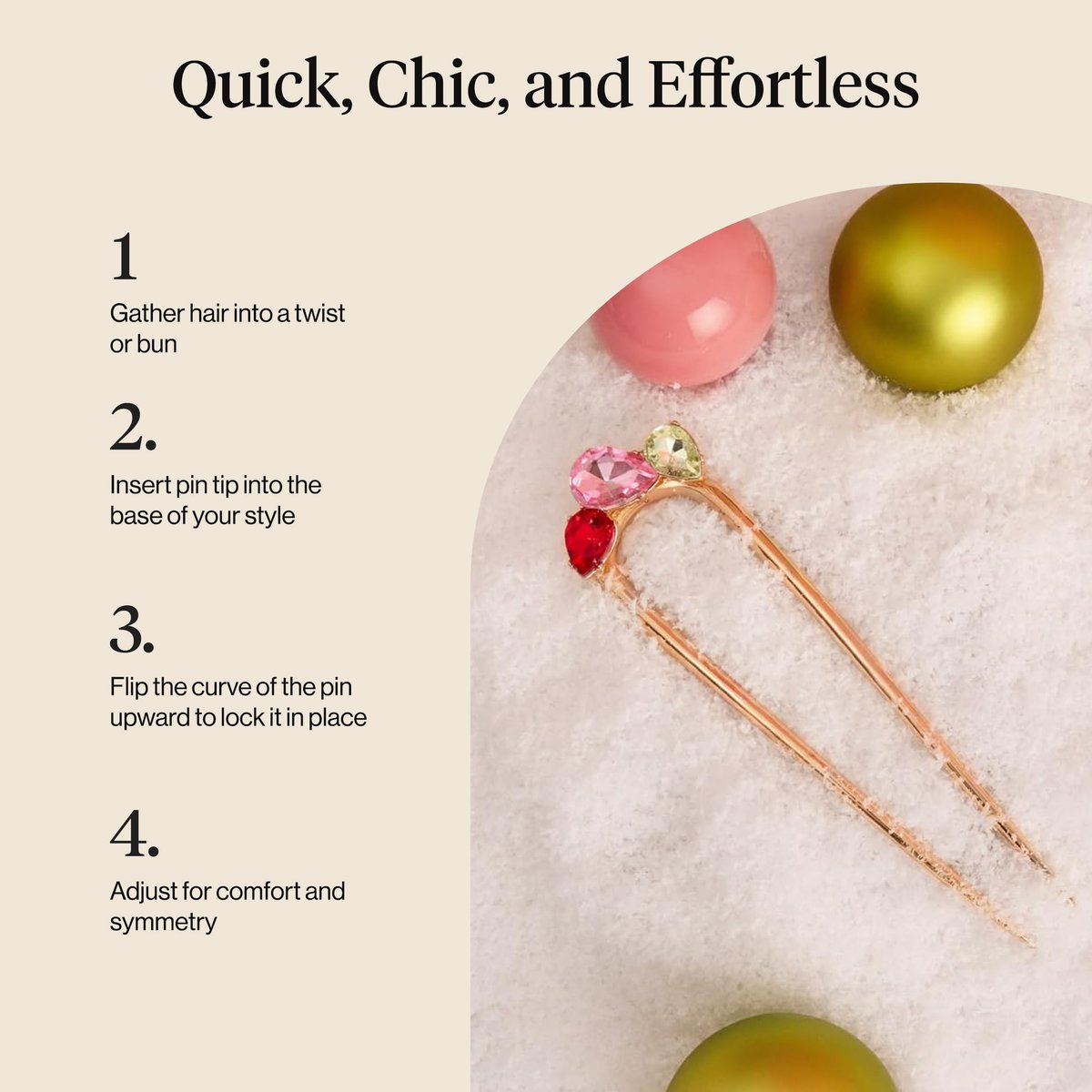 Kitsch French Hair Pin for Women – Gold Hair Accessories with Gemstone Accents, Lightweight Metal Hair Stick for Effortless Updos, Twists & Buns - görsel 11