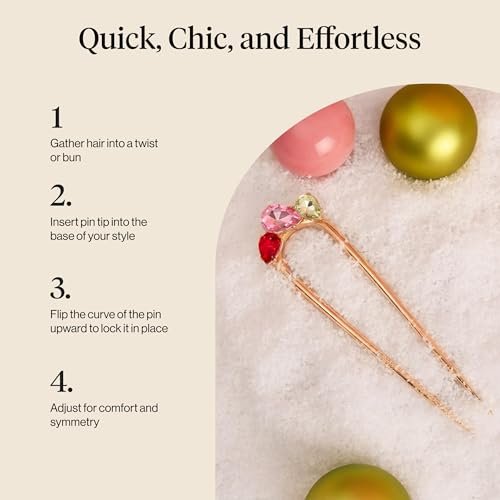 Kitsch French Hair Pin for Women – Gold Hair Accessories with Gemstone Accents, Lightweight Metal Hair Stick for Effortless Updos, Twists & Buns - görsel 12