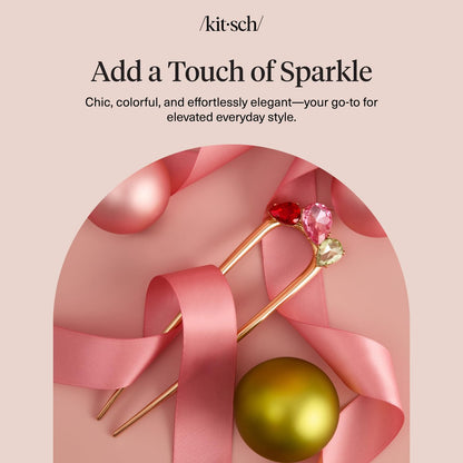 Kitsch French Hair Pin for Women – Gold Hair Accessories with Gemstone Accents, Lightweight Metal Hair Stick for Effortless Updos, Twists & Buns