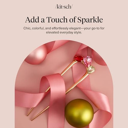Kitsch French Hair Pin for Women – Gold Hair Accessories with Gemstone Accents, Lightweight Metal Hair Stick for Effortless Updos, Twists & Buns