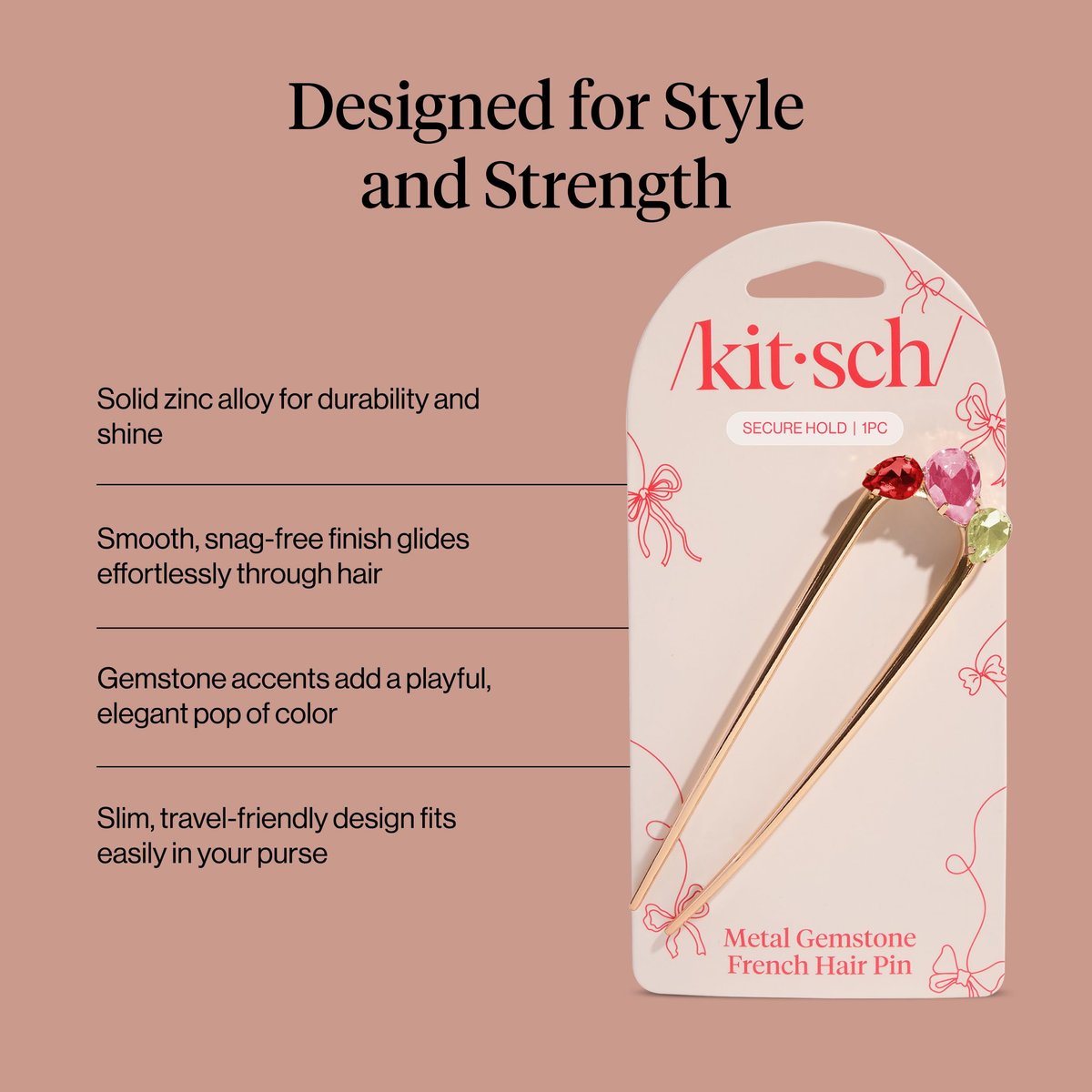 Kitsch French Hair Pin for Women – Gold Hair Accessories with Gemstone Accents, Lightweight Metal Hair Stick for Effortless Updos, Twists & Buns - görsel 7