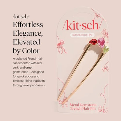 Kitsch French Hair Pin for Women – Gold Hair Accessories with Gemstone Accents, Lightweight Metal Hair Stick for Effortless Updos, Twists & Buns