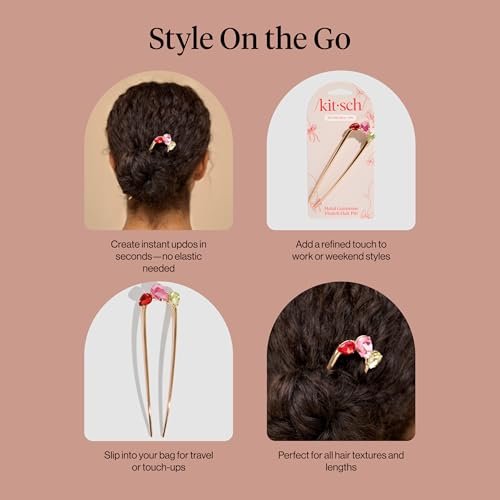 Kitsch French Hair Pin for Women – Gold Hair Accessories with Gemstone Accents, Lightweight Metal Hair Stick for Effortless Updos, Twists & Buns - görsel 14