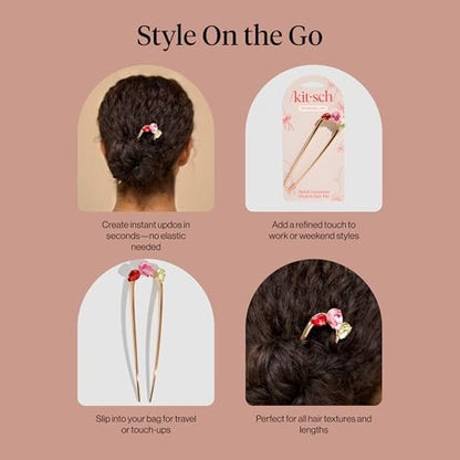 Kitsch French Hair Pin for Women – Gold Hair Accessories with Gemstone Accents, Lightweight Metal Hair Stick for Effortless Updos, Twists & Buns