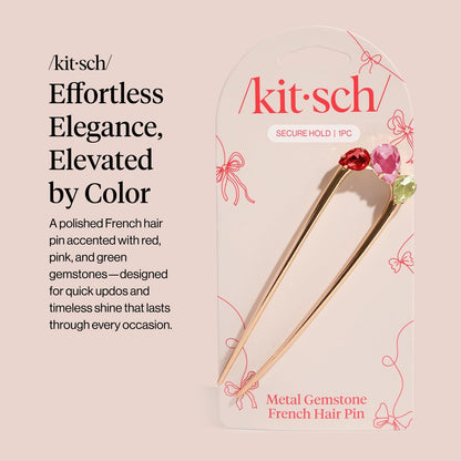 Kitsch French Hair Pin for Women – Gold Hair Accessories with Gemstone Accents, Lightweight Metal Hair Stick for Effortless Updos, Twists & Buns
