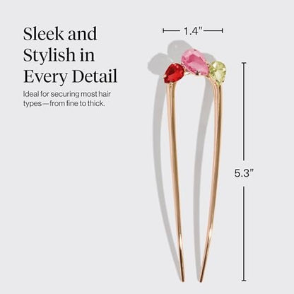 Kitsch French Hair Pin for Women – Gold Hair Accessories with Gemstone Accents, Lightweight Metal Hair Stick for Effortless Updos, Twists & Buns