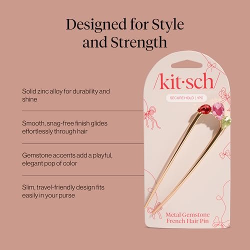 Kitsch French Hair Pin for Women – Gold Hair Accessories with Gemstone Accents, Lightweight Metal Hair Stick for Effortless Updos, Twists & Buns - görsel 8