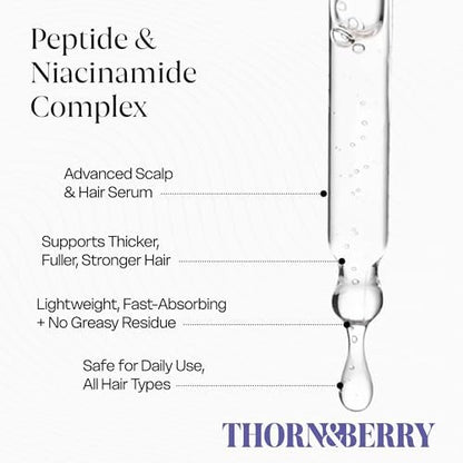 THORN & BERRY Hair Growth Serum for Thinning Hair | Thicker Fuller Hair Thickening Serum with Rosemary Oil, Saw Palmetto, Biotin, Multi Peptides, Redensyl & Caffeine | Density DHT Blocker for Women Avelisse