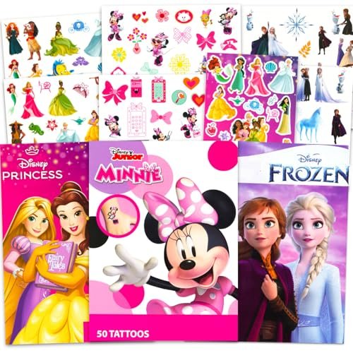 Disney Tattoos Party Favor Set for Girls - 150 Temporary Tattoos Featuring Minnie Mouse, Disney Princess and Frozen with Stickers (6 Tattoo Sheets) - görsel 2