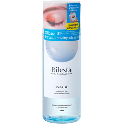 Bifesta Eye & Lip Micellar Makeup Remover 4.9 fl oz (145ml) – Dual-Phase Waterproof Makeup Remover, Non-Greasy, Fragrance-Free by MANDOM, Made in Japan Avelisse