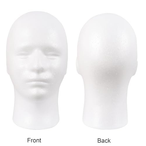 MapofBeauty Male Styrofoam Wig Display Head – White Foam Mannequin Head for Wig, Mask, Hat, and Makeup Display Avelisse