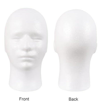 MapofBeauty Male Styrofoam Wig Display Head – White Foam Mannequin Head for Wig, Mask, Hat, and Makeup Display Avelisse