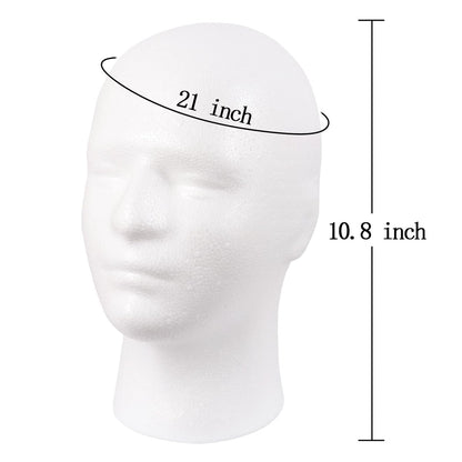 MapofBeauty Male Styrofoam Wig Display Head – White Foam Mannequin Head for Wig, Mask, Hat, and Makeup Display Avelisse