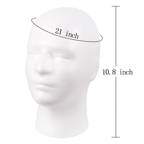 MapofBeauty Male Styrofoam Wig Display Head – White Foam Mannequin Head for Wig, Mask, Hat, and Makeup Display Avelisse