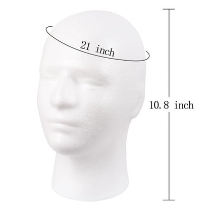 MapofBeauty Male Styrofoam Wig Display Head – White Foam Mannequin Head for Wig, Mask, Hat, and Makeup Display Avelisse
