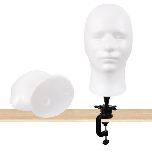 MapofBeauty Male Styrofoam Wig Display Head – White Foam Mannequin Head for Wig, Mask, Hat, and Makeup Display Avelisse