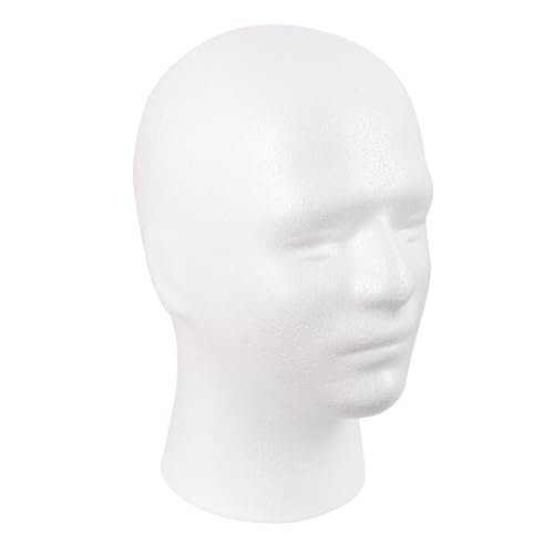 MapofBeauty Male Styrofoam Wig Display Head – White Foam Mannequin Head for Wig, Mask, Hat, and Makeup Display Avelisse
