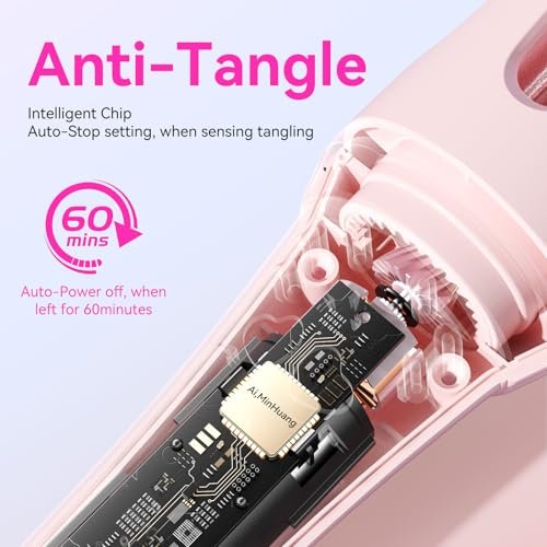 Dyhoo Auto Curling Iron 1.25 Inch - Rotating Hair Curler for Beach Waves, Anti-Scald & Anti-Tangle, Ceramic Curling Wand for Long Hair, Dual Voltage, Pink Avelisse