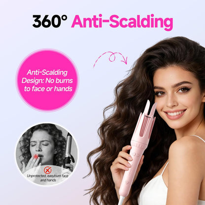 Dyhoo Auto Curling Iron 1.25 Inch - Rotating Hair Curler for Beach Waves, Anti-Scald & Anti-Tangle, Ceramic Curling Wand for Long Hair, Dual Voltage, Pink Avelisse