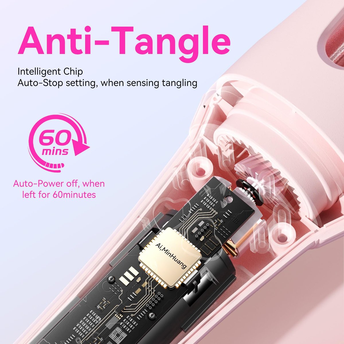 Dyhoo Auto Curling Iron 1.25 Inch - Rotating Hair Curler for Beach Waves, Anti-Scald & Anti-Tangle, Ceramic Curling Wand for Long Hair, Dual Voltage, Pink Avelisse