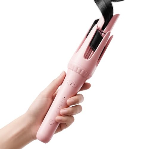 Dyhoo Auto Curling Iron 1.25 Inch - Rotating Hair Curler for Beach Waves, Anti-Scald & Anti-Tangle, Ceramic Curling Wand for Long Hair, Dual Voltage, Pink Avelisse