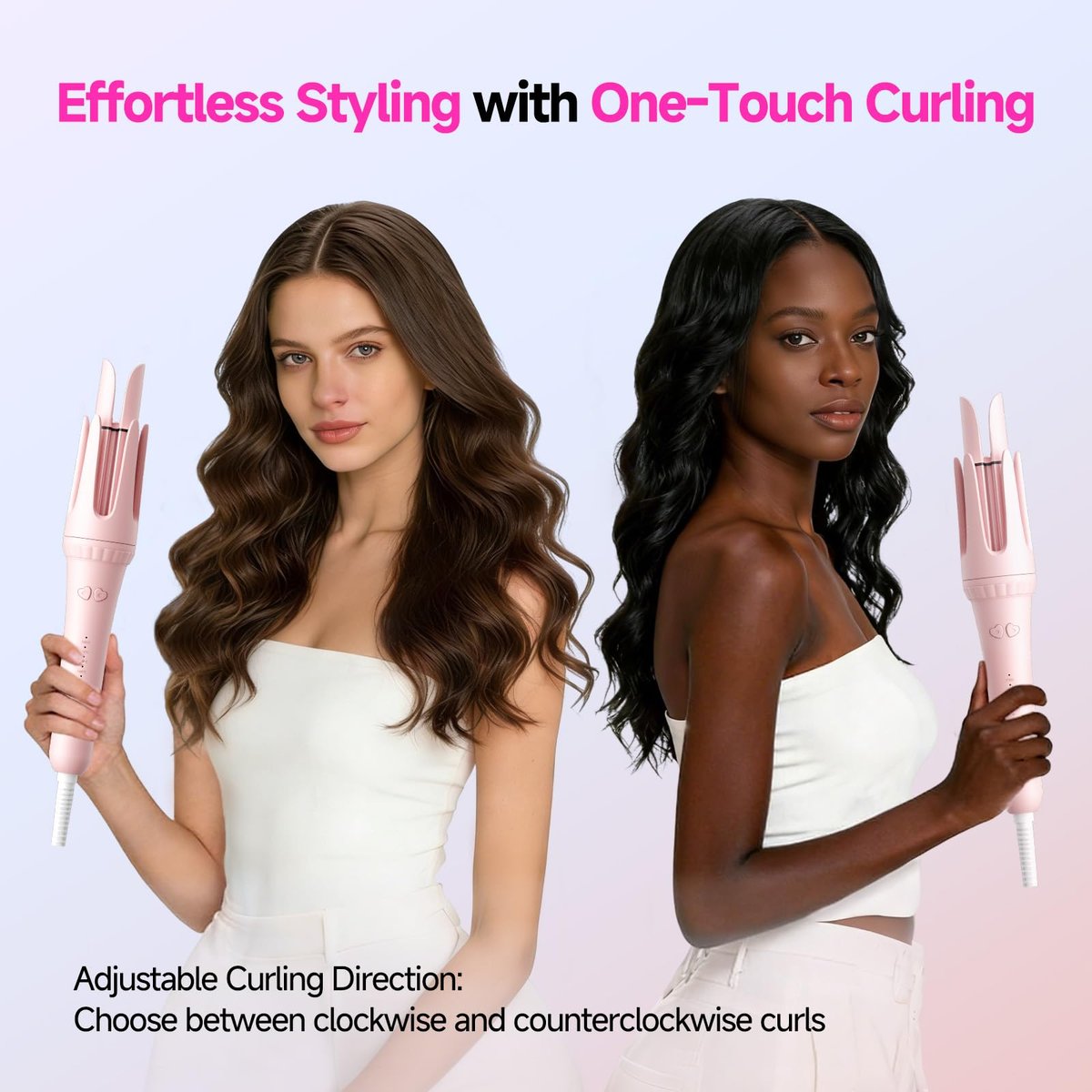 Dyhoo Auto Curling Iron 1.25 Inch - Rotating Hair Curler for Beach Waves, Anti-Scald & Anti-Tangle, Ceramic Curling Wand for Long Hair, Dual Voltage, Pink Avelisse