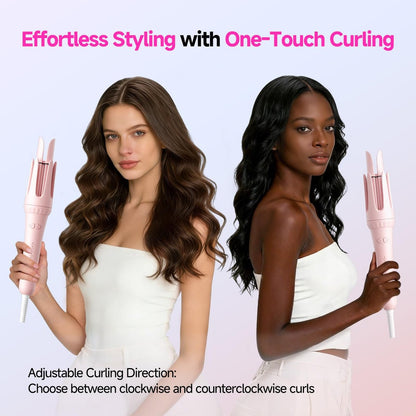 Dyhoo Auto Curling Iron 1.25 Inch - Rotating Hair Curler for Beach Waves, Anti-Scald & Anti-Tangle, Ceramic Curling Wand for Long Hair, Dual Voltage, Pink Avelisse