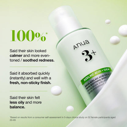 ANUA Azelaic Acid CICA Skin Soothing Moisturizer - Lightweight Redness Relief for Acne Prone Skin, Fragrance Free, Korean Skincare, 3.38 fl oz