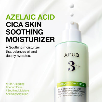 ANUA Azelaic Acid CICA Skin Soothing Moisturizer - Lightweight Redness Relief for Acne Prone Skin, Fragrance Free, Korean Skincare, 3.38 fl oz