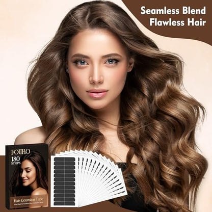 180 Pcs Hair Extension Tape – Strong Double Sided Adhesive Tape for Tape-In Hair Extensions (Black)