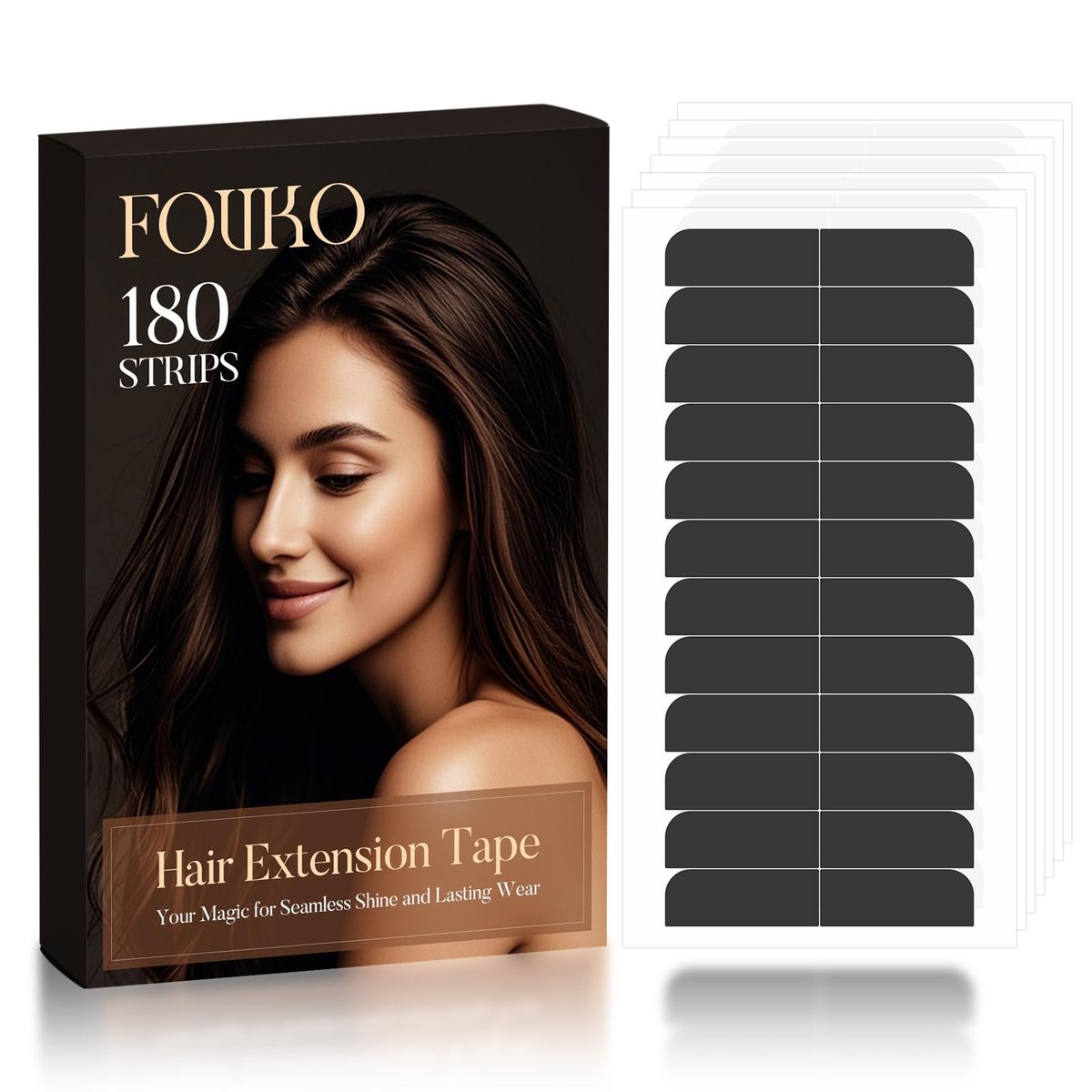 180 Pcs Hair Extension Tape – Strong Double Sided Adhesive Tape for Tape-In Hair Extensions (Black) - görsel 1