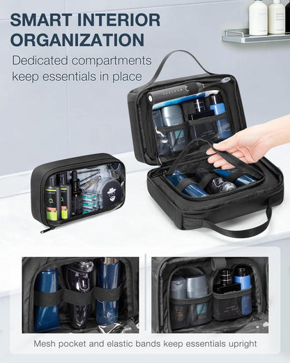 Marscamd Toiletry Bag with Travel Cube – Water-Resistant Nylon Men's Hygiene Organizer for Shaving & Shower Essentials, Black Avelisse
