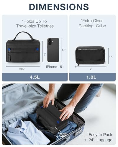 Marscamd Toiletry Bag with Travel Cube – Water-Resistant Nylon Men's Hygiene Organizer for Shaving & Shower Essentials, Black Avelisse