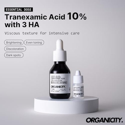 Organicity Tranexamic Acid 10% + 3 Types of Hyaluronic Acid 1% Facial Serum – Korean Skin Care for Dark Spots, Hyperpigmentation & Even Skin Tone (1.17 Fl Oz) Avelisse